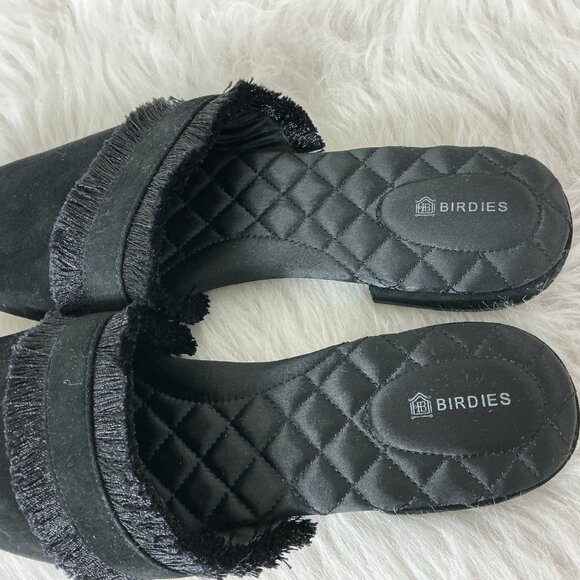 Birdies Ani Black Suede Fringe Mule Slide Flats 10 - Picture 3 of 8